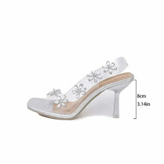 Clear Floral Slingbacks - Rhinestone Heels - Summer Wedding Shoes
