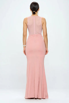 DEEP V NECK RHINESTONED FLOOR LENGTH MAXI DRESS