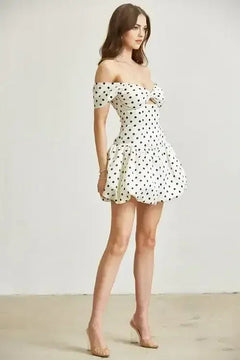Polkadot Satin Off-Shoulder Bubble Dress