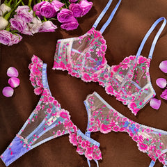 Fantasy Pink Bloom Embroidery Lingerie Set