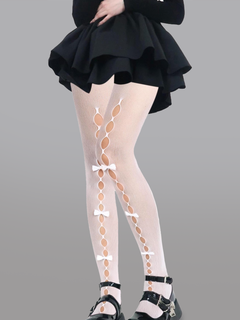 Bow-tied Delight: Feminine Mesh Tights Appeal