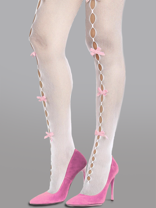 Bow-tied Delight: Feminine Mesh Tights Appeal