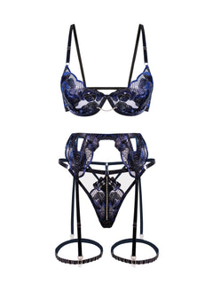 Black Luxurious Fancy Embroidered Sexy Lingerie Set