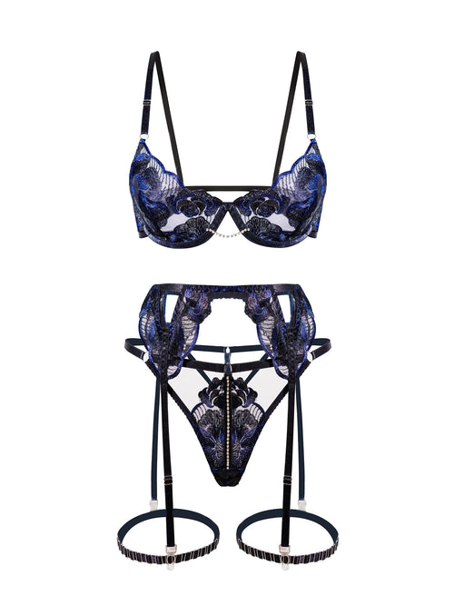 Black Luxurious Fancy Embroidered Sexy Lingerie Set