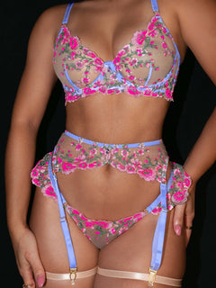 Fantasy Pink Bloom Embroidery Lingerie Set