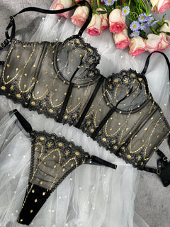Chic Luxe Noir & Gold Lingerie Set