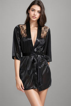 Satin Robe with Lace