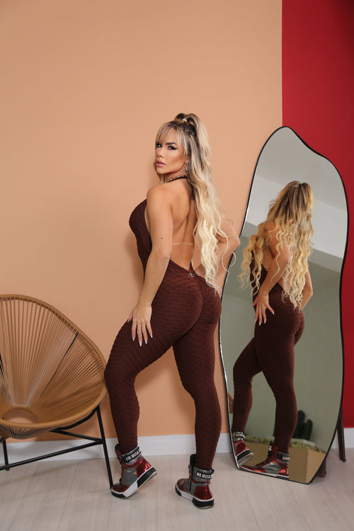 SCRUNCH BOOTY BROWN WAVE SEXY BACK JUMPSUIT