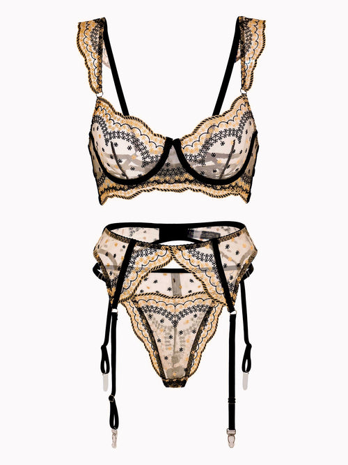 Black&Gold Luxury Lace Embroidered Lingerie Set