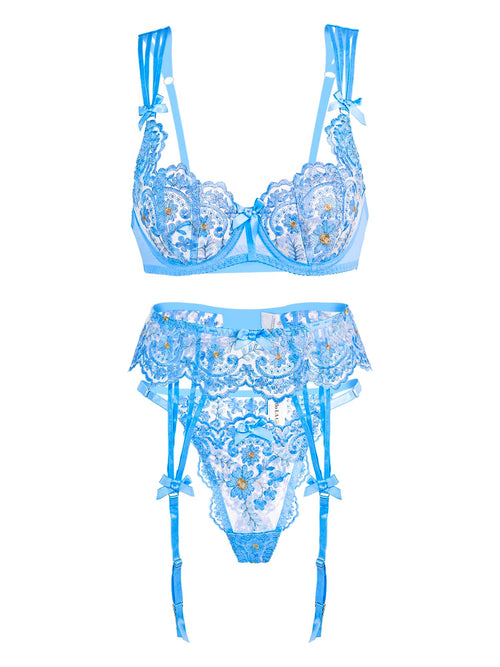 Azure Blossom Embroidery Lingerie Set