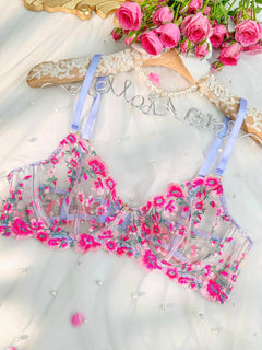 Fantasy Pink Bloom Embroidery Lingerie Set