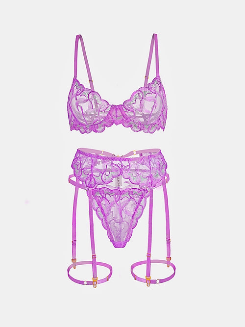 Purple Embroidery Lingerie Set
