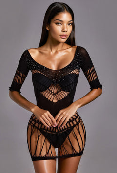 Slashed Rhinestone Chemise with Multi Straps