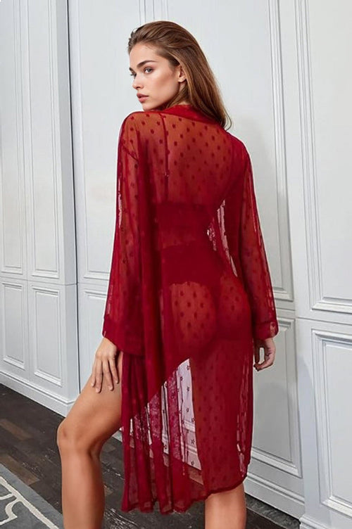 French Dot Mesh Robe and Bra Set