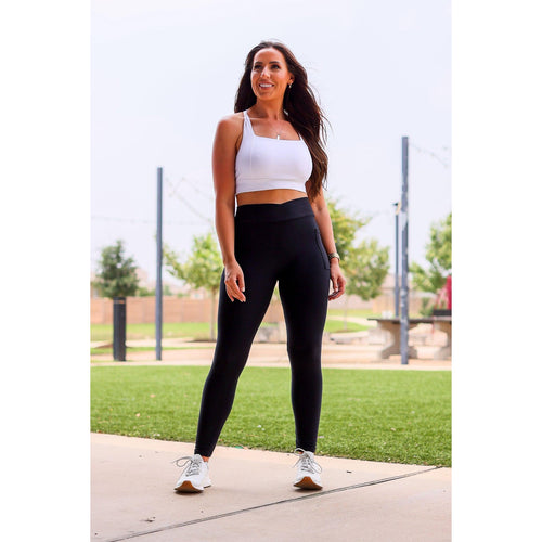 Ready to Ship | The Stephanie - Crossover BLACK Pocket Full Length Leggings