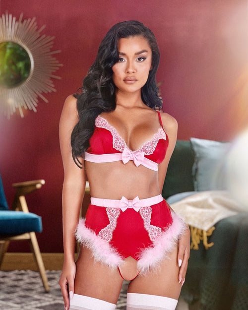 Whimsical Lovebird Lace & Marabou Set