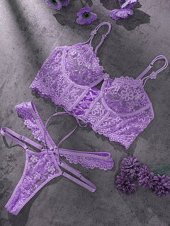 Purple Pearls Flower Lingerie Set