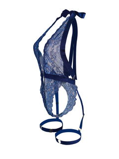 Blue Sexy Lace Suspenders Shapewear