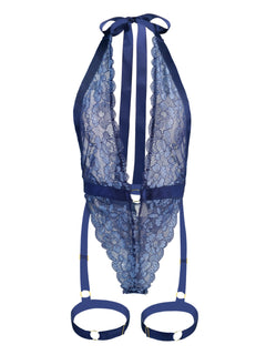 Blue Sexy Lace Suspenders Shapewear