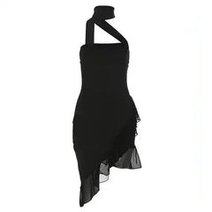 Fashion Halter Off-shoulder Slim Fit Stringy Selvedge Dress