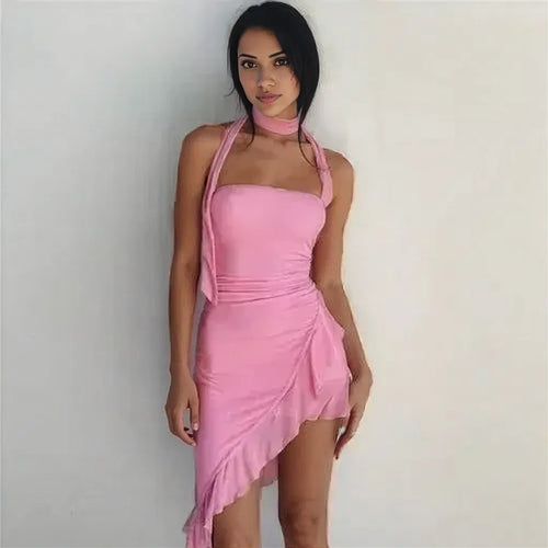 Fashion Halter Off-shoulder Slim Fit Stringy Selvedge Dress