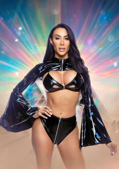 Bell Sleeve Vinyl Shrug with Zipper Closure