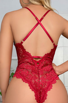 Scalloped Lace Cut Out Lingerie Teddy
