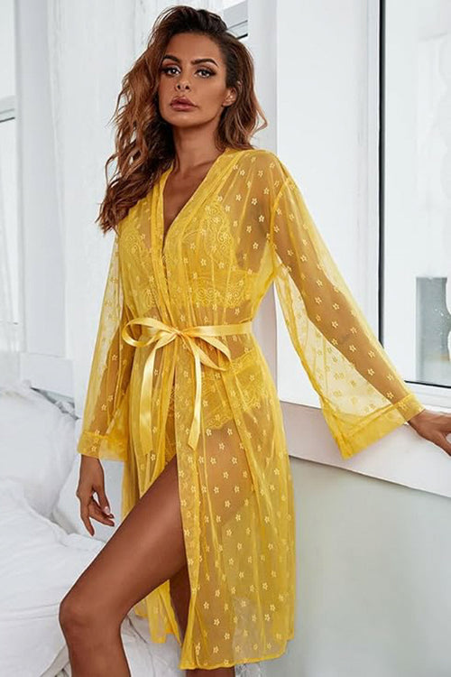 French Dot Mesh Robe and Bra Set