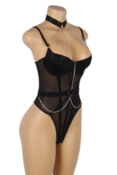 Black Chain Harness Bodysuit
