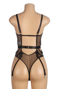 Embroidered Lace Hollow Cut Teddy Lingerie