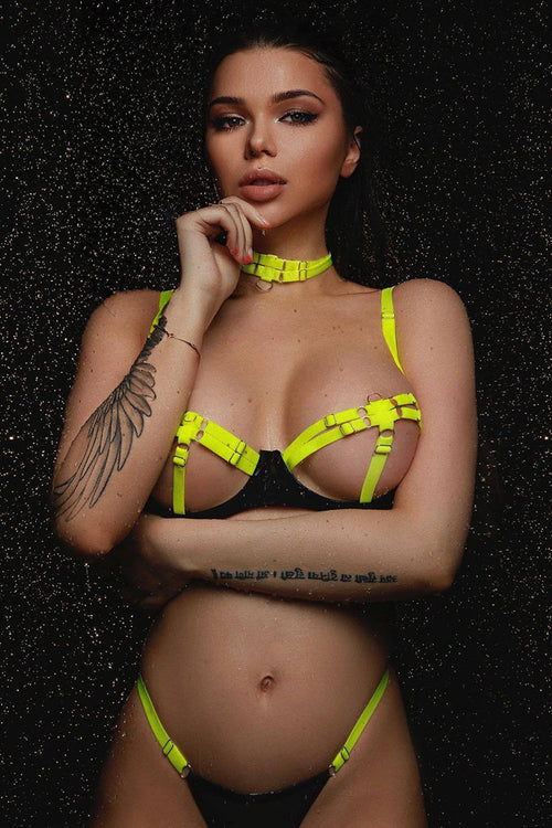 Plus Size Neon Open Cup Bra Set
