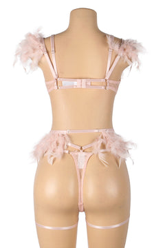 Feather Lace Chain Lingerie Bra Set