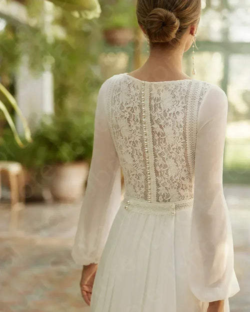 Boho Beach Wedding Dress - Long Sleeve Lace Gown Customizable | Femstylo