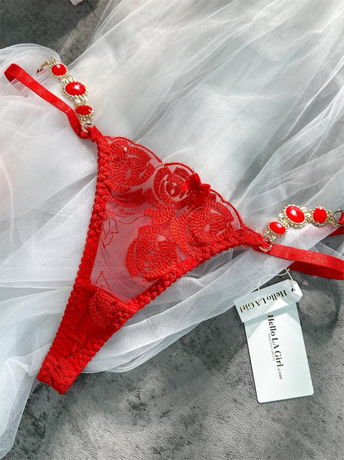 Red Embroidered Sexy Push Up Lingerie Set