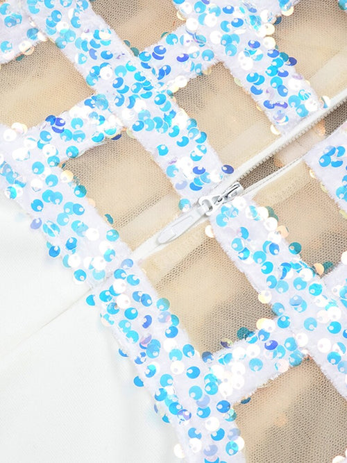 White Sequin Off-Shoulder Evening Gown For Women, Slim Fit, Midtown, BYMANYC New York.