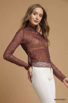Umgee Nylon Lace Mesh Long Sleeve Top