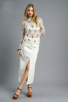 Umgee Floral Mock Neck Long Sleeve Sheer Top