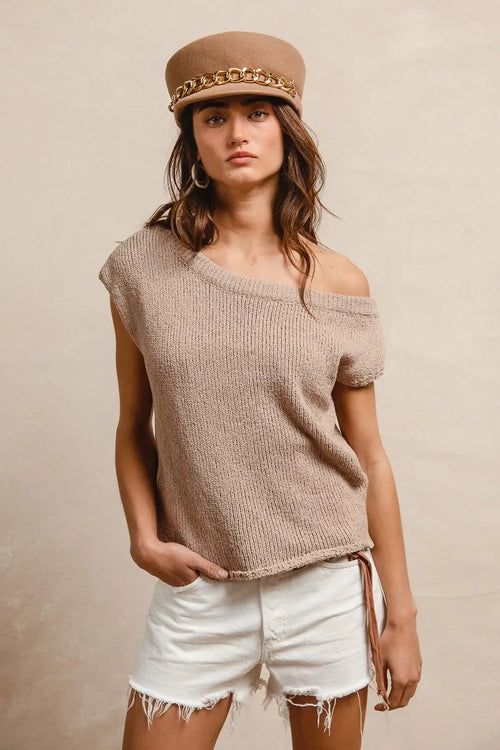 BiBi One Side Off Shoulder Knit Top