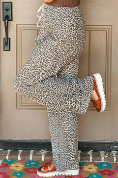 Brown Leopard Drawstring Loose Pants