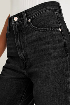 Black Raw Hem Straight Leg Loose High Waist Jeans