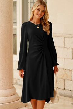 Black Plain Lantern Sleeve Midi Dress