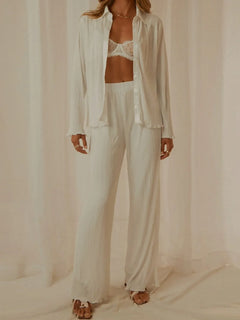 Button Up Long Sleeve Top and Pants Set