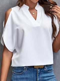 Cold Shoulder Notched Blouse