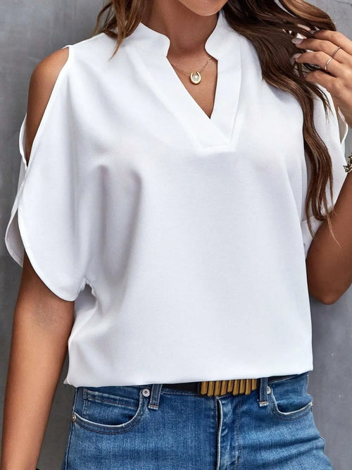 Cold Shoulder Notched Blouse