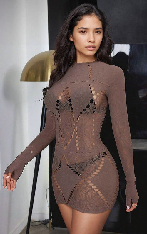 Brown Seamless Geo Net Chemise