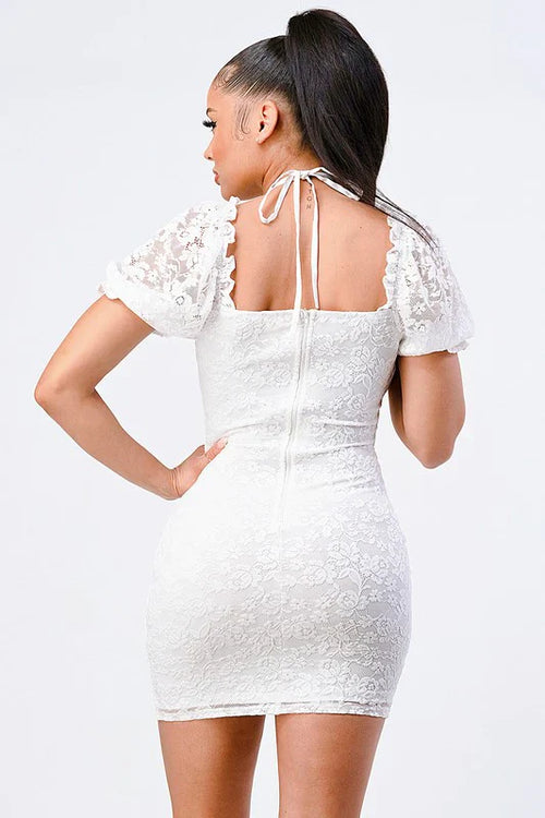 BUBBLE SLEEVES BODYCON MINI DRESS