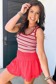 Rose Stripe Scalloped Edge Ribbed Tank Top