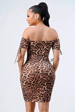LEOPARD PRINT SHIRRING BODYCON DRESS