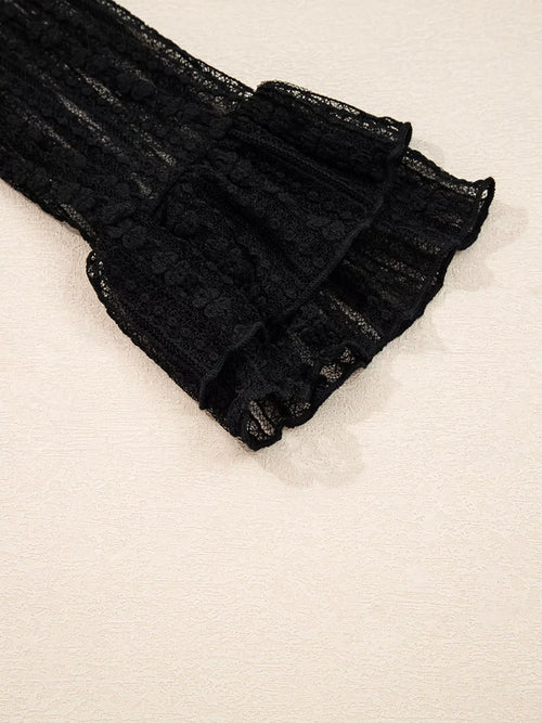 Lace Patchwork Flounce Sleeve Slim Fit Top