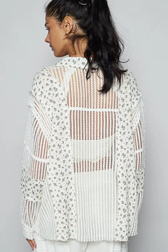 POL Floral Crochet Patchwork Long Sleeve Shirt